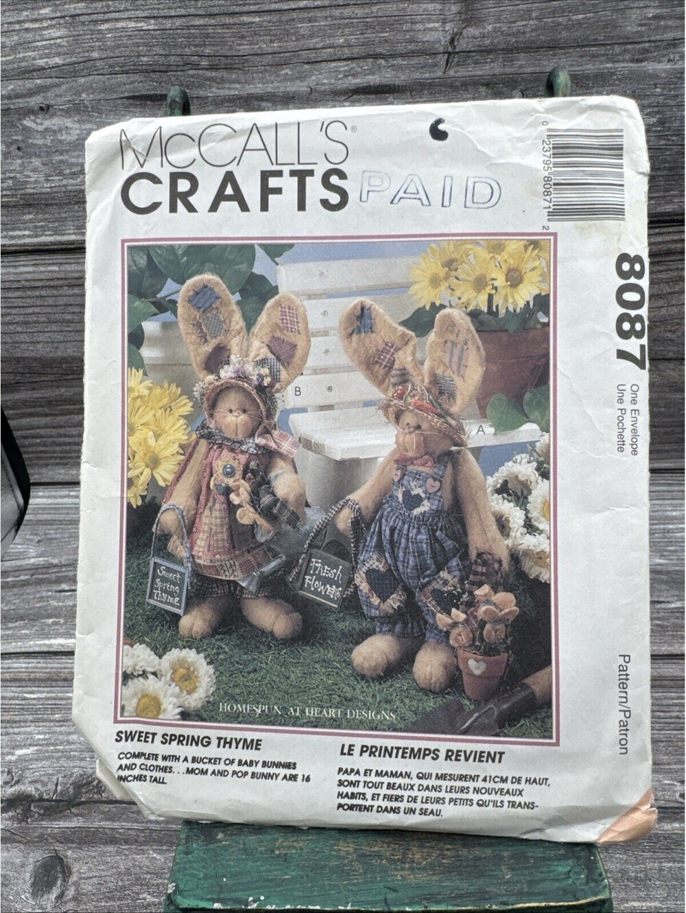 Vintage Soft Sculpture Bunnies 16" Sweet Spring Thyme Uncut Pattern McCalls 8087